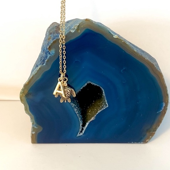 gold sea turtle and initial charm necklace - Picture 2 of 4